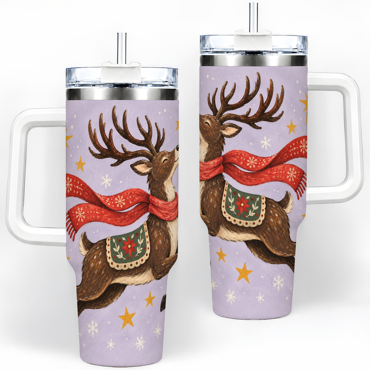 Christmas Reindeer 40oz Tumbler, Festive Starry Deer Artwork