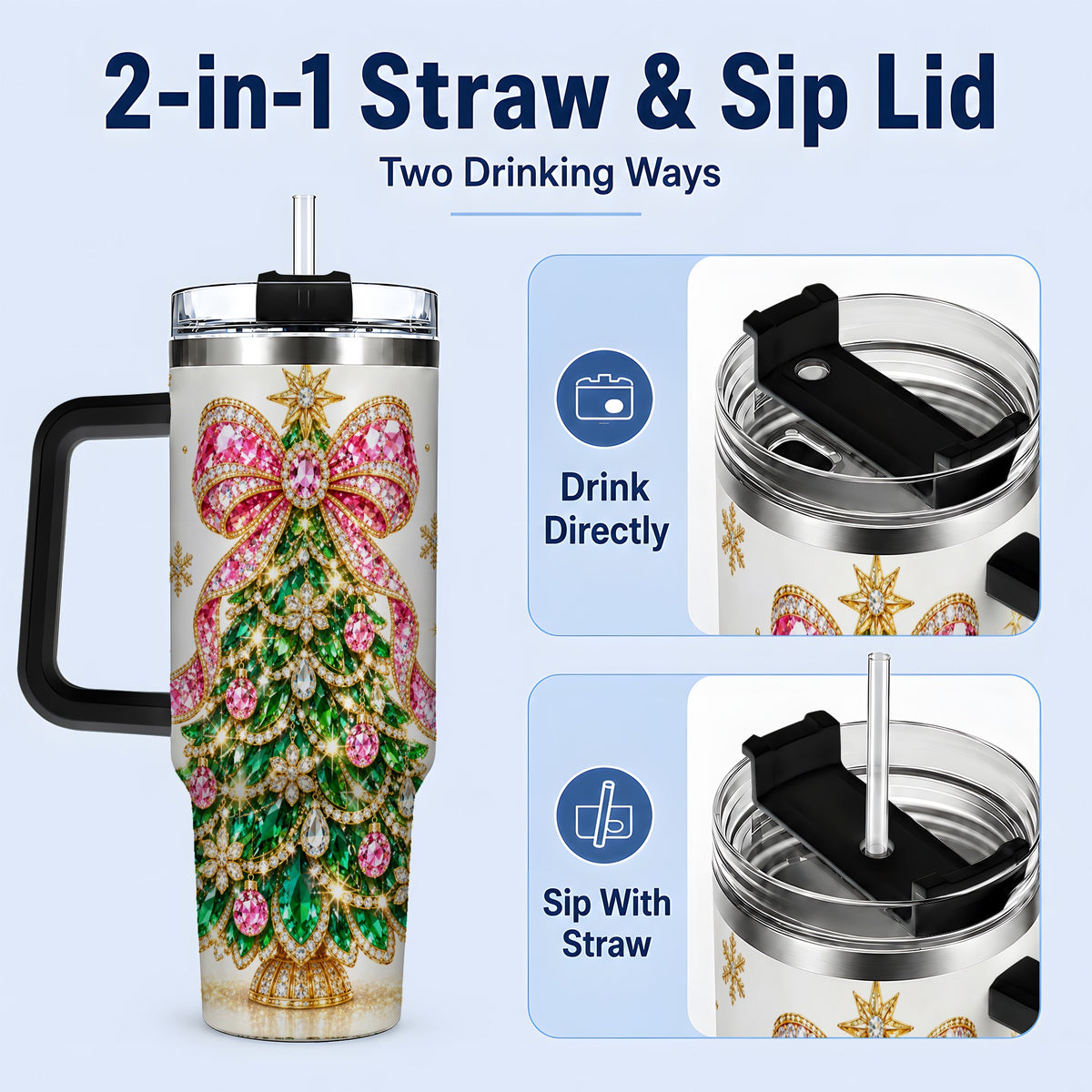#pl[40oz|Black] Jeweled Christmas Tree 40oz Tumbler, Sparkling Holiday Artwork