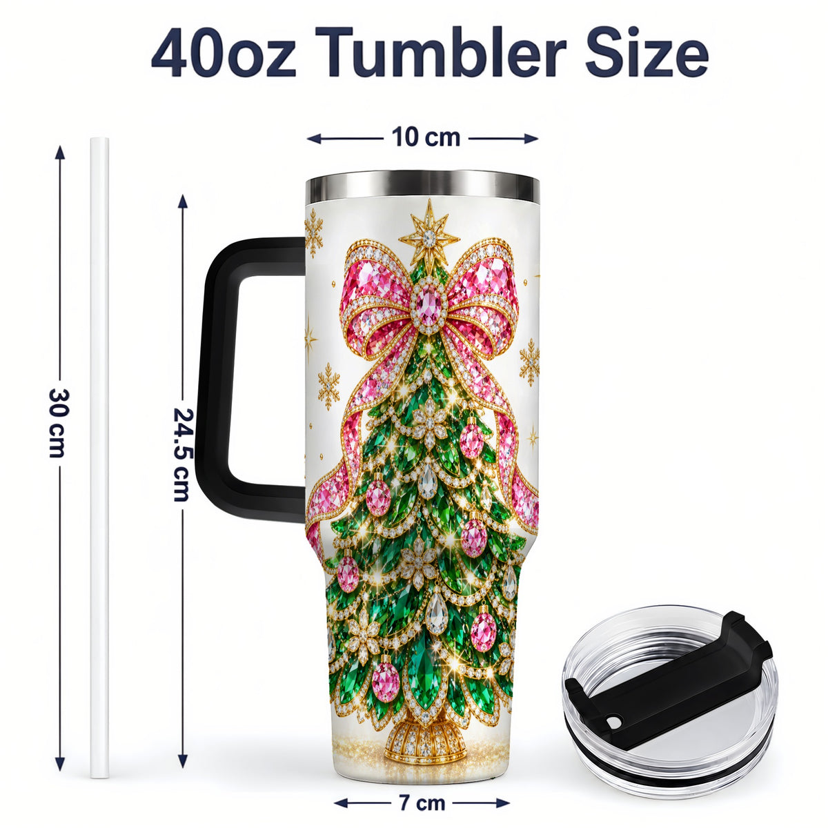 #pl[40oz|Black] Jeweled Christmas Tree 40oz Tumbler, Sparkling Holiday Artwork