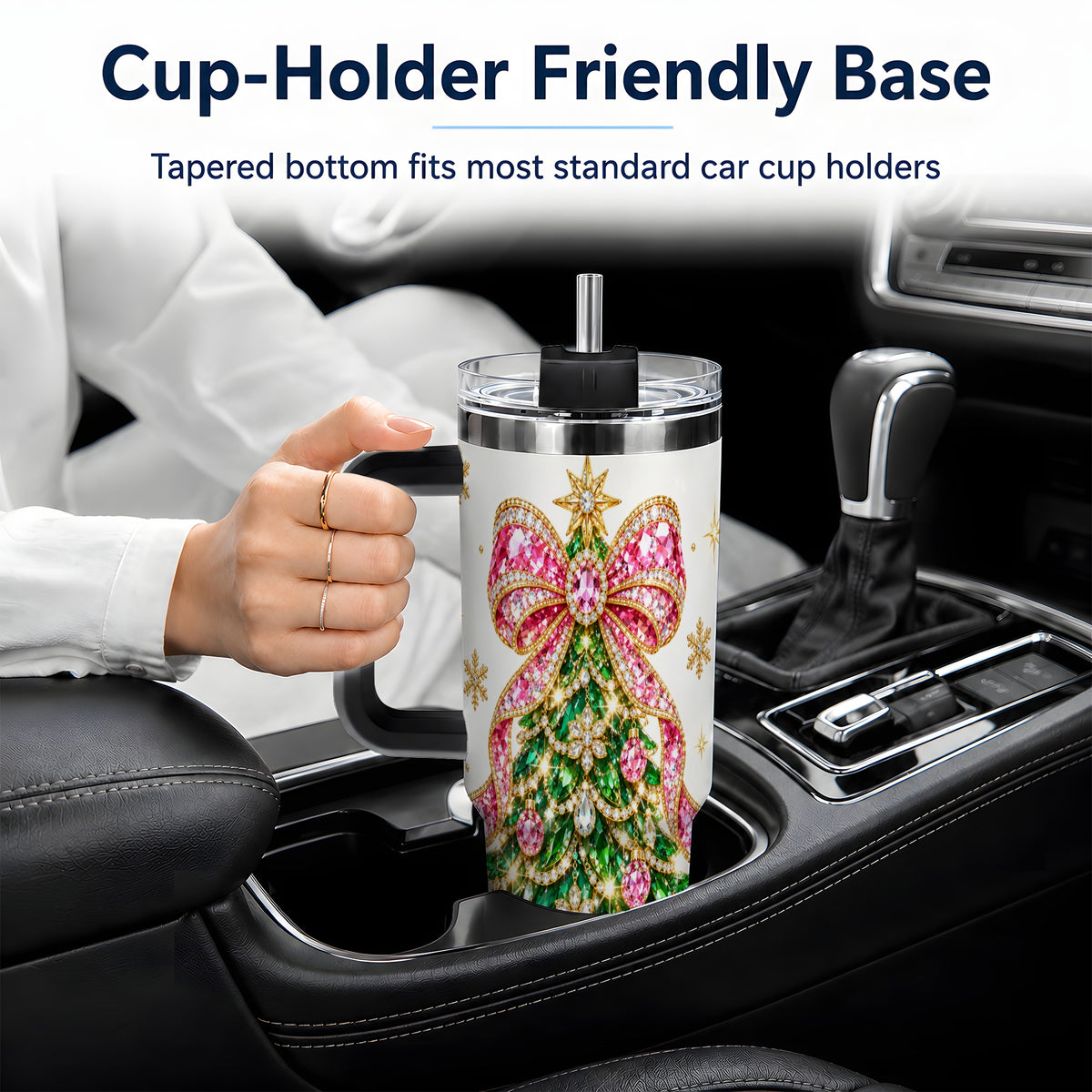 #pl[40oz|Black] Jeweled Christmas Tree 40oz Tumbler, Sparkling Holiday Artwork