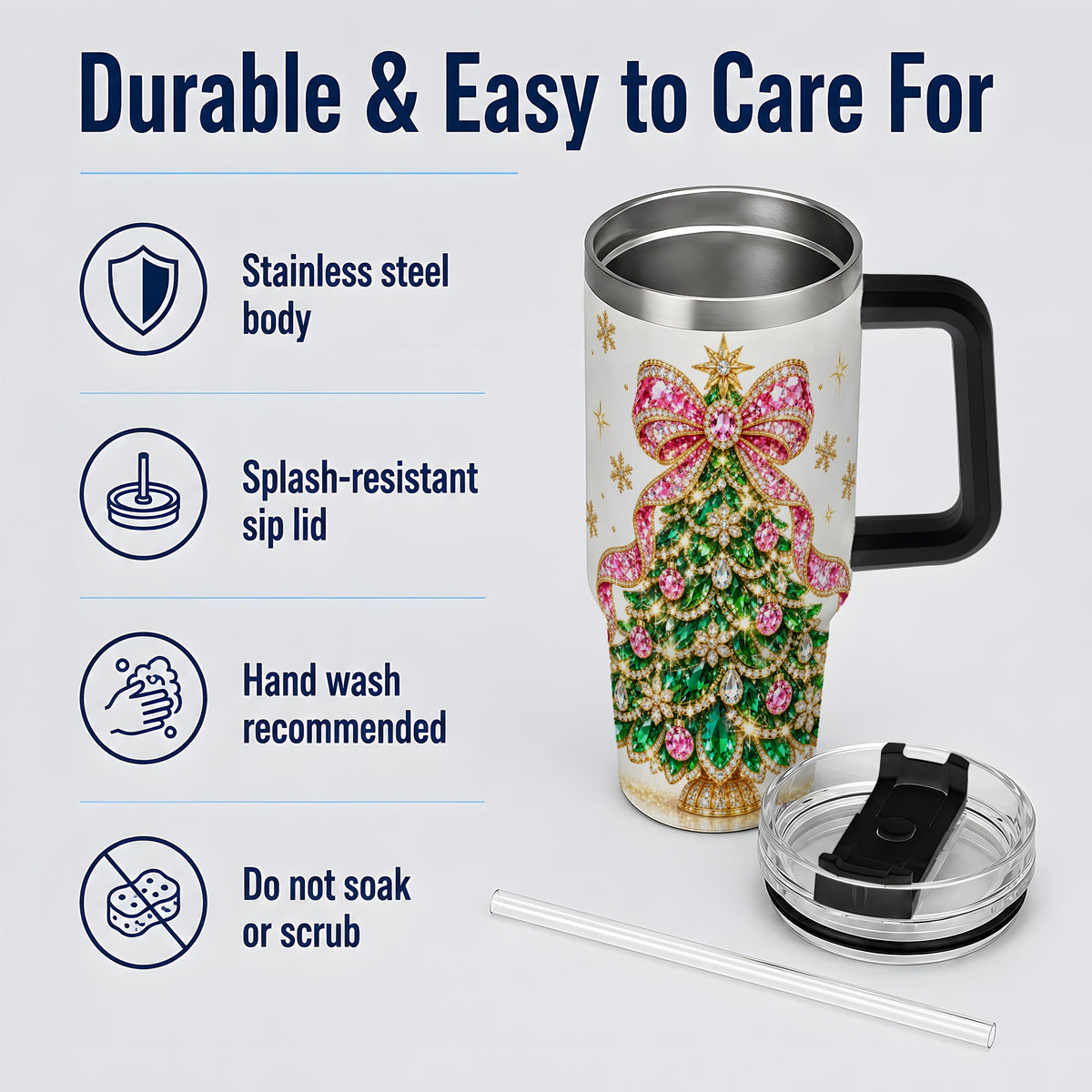 #pl[40oz|Black] Jeweled Christmas Tree 40oz Tumbler, Sparkling Holiday Artwork