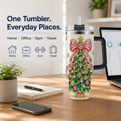 #pl[40oz|Black] Jeweled Christmas Tree 40oz Tumbler, Sparkling Holiday Artwork