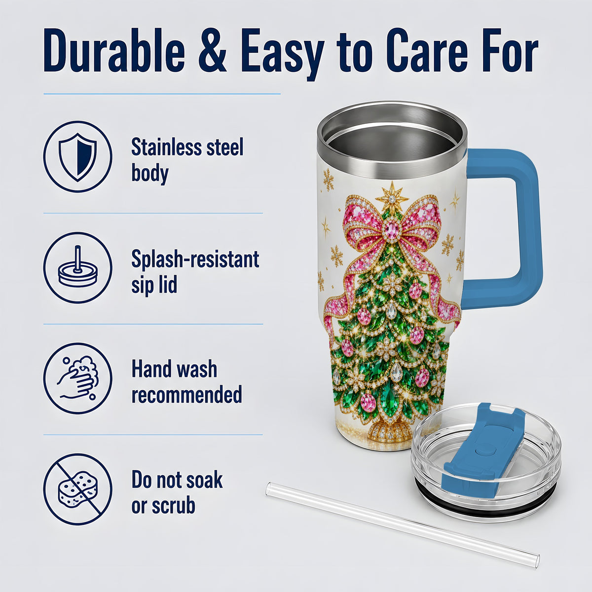 #pl[40oz|Blue] Jeweled Christmas Tree 40oz Tumbler, Sparkling Holiday Artwork