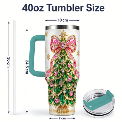 #pl[40oz|Green] Jeweled Christmas Tree 40oz Tumbler, Sparkling Holiday Artwork
