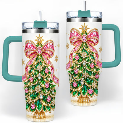#pl[40oz|Green] Jeweled Christmas Tree 40oz Tumbler, Sparkling Holiday Artwork
