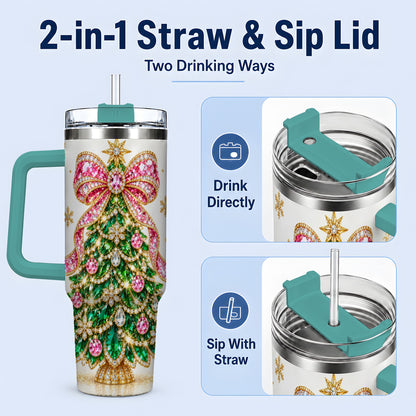 #pl[40oz|Green] Jeweled Christmas Tree 40oz Tumbler, Sparkling Holiday Artwork