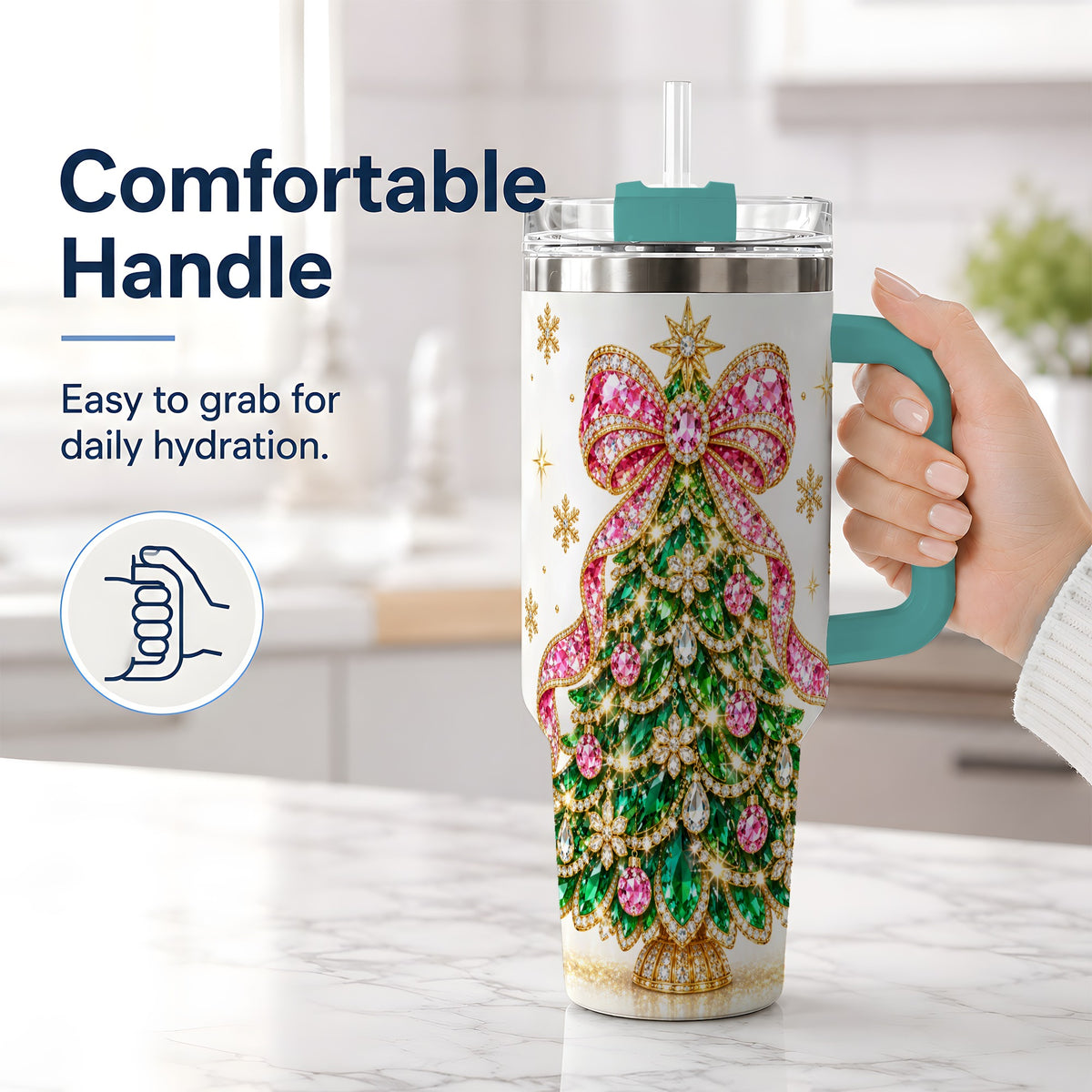 #pl[40oz|Green] Jeweled Christmas Tree 40oz Tumbler, Sparkling Holiday Artwork