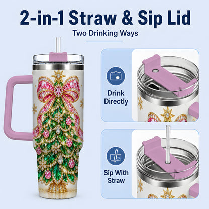 #pl[40oz|Pink] Jeweled Christmas Tree 40oz Tumbler, Sparkling Holiday Artwork