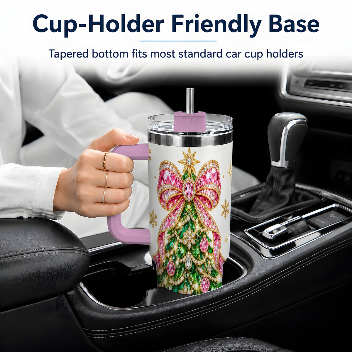 #pl[40oz|Pink] Jeweled Christmas Tree 40oz Tumbler, Sparkling Holiday Artwork
