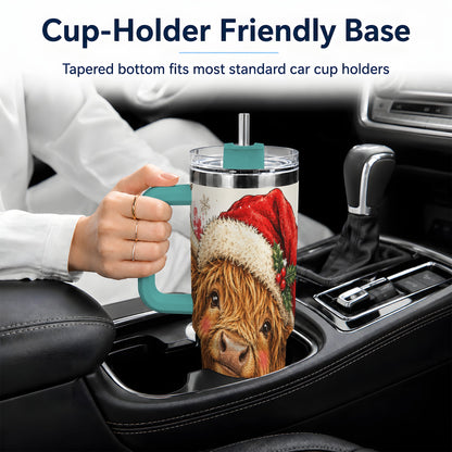 #pl[40oz|Green] Christmas Highland Cow 40oz Tumbler, Festive Holly Cow Artwork