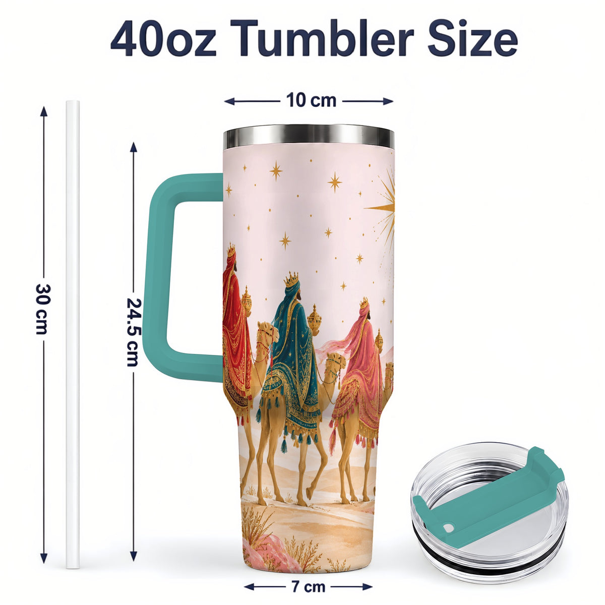 #pl[40oz|Green] Three Wise Men 40oz Tumbler, Christmas Desert Journey Artwork