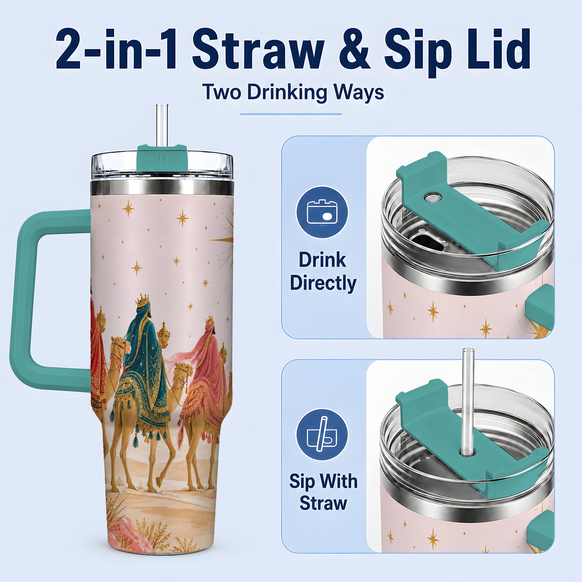 #pl[40oz|Green] Three Wise Men 40oz Tumbler, Christmas Desert Journey Artwork