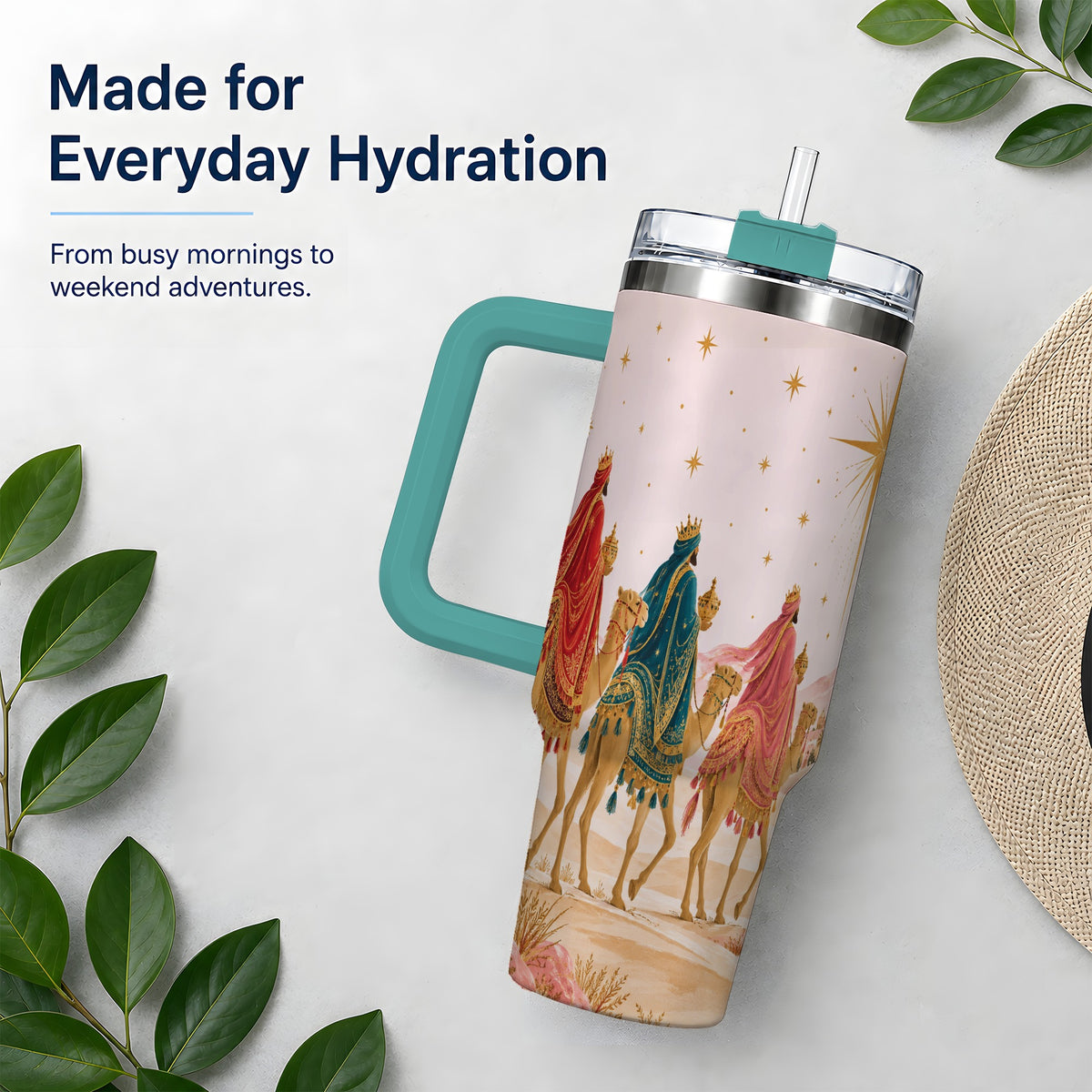 #pl[40oz|Green] Three Wise Men 40oz Tumbler, Christmas Desert Journey Artwork