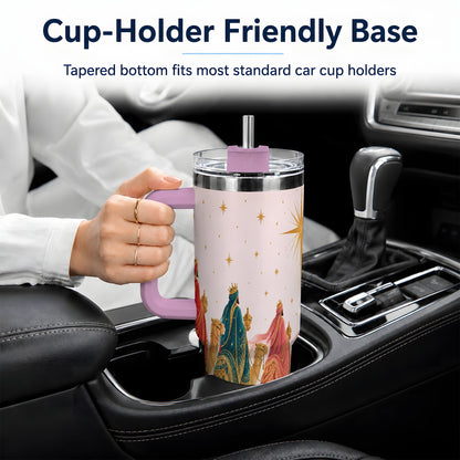 #pl[40oz|Pink] Three Wise Men 40oz Tumbler, Christmas Desert Journey Artwork