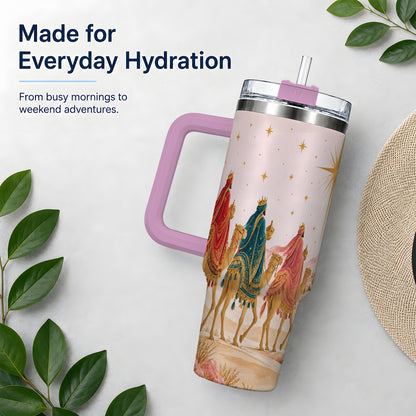 #pl[40oz|Pink] Three Wise Men 40oz Tumbler, Christmas Desert Journey Artwork