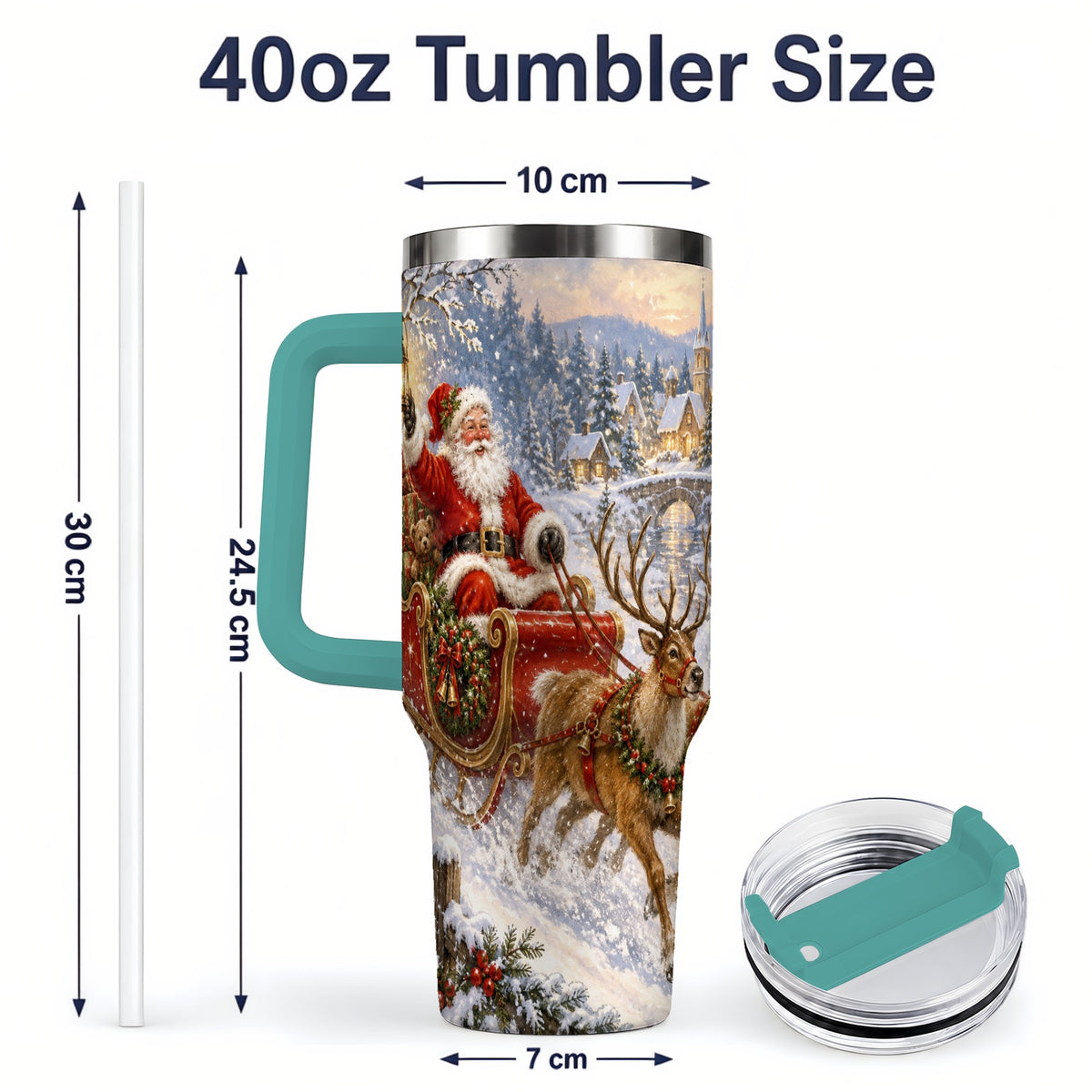#pl[40oz|Green] Christmas Santa Sleigh 40oz Tumbler, Stainless Steel Drinkware