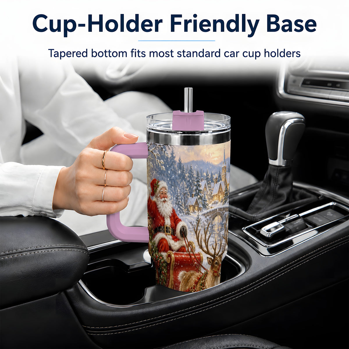 #pl[40oz|Pink] Christmas Santa Sleigh 40oz Tumbler, Stainless Steel Drinkware