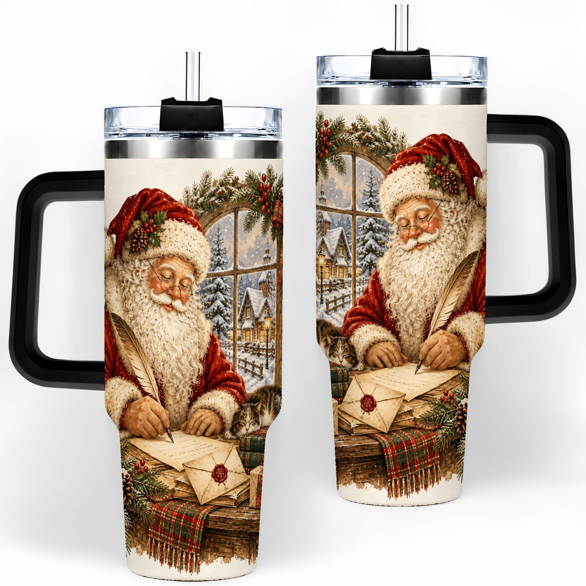 #pl[40oz|Black] Vintage Santa Letter 40oz Tumbler, Stainless Steel Drinkware