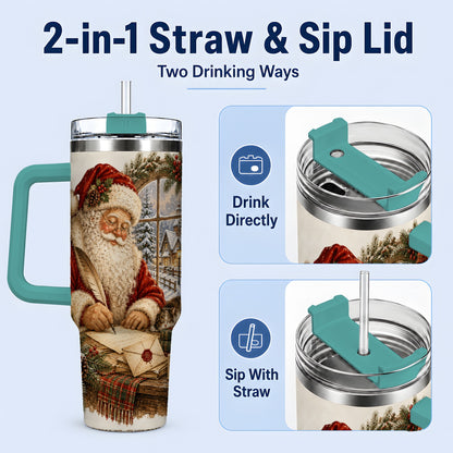 #pl[40oz|Green] Vintage Santa Letter 40oz Tumbler, Stainless Steel Drinkware