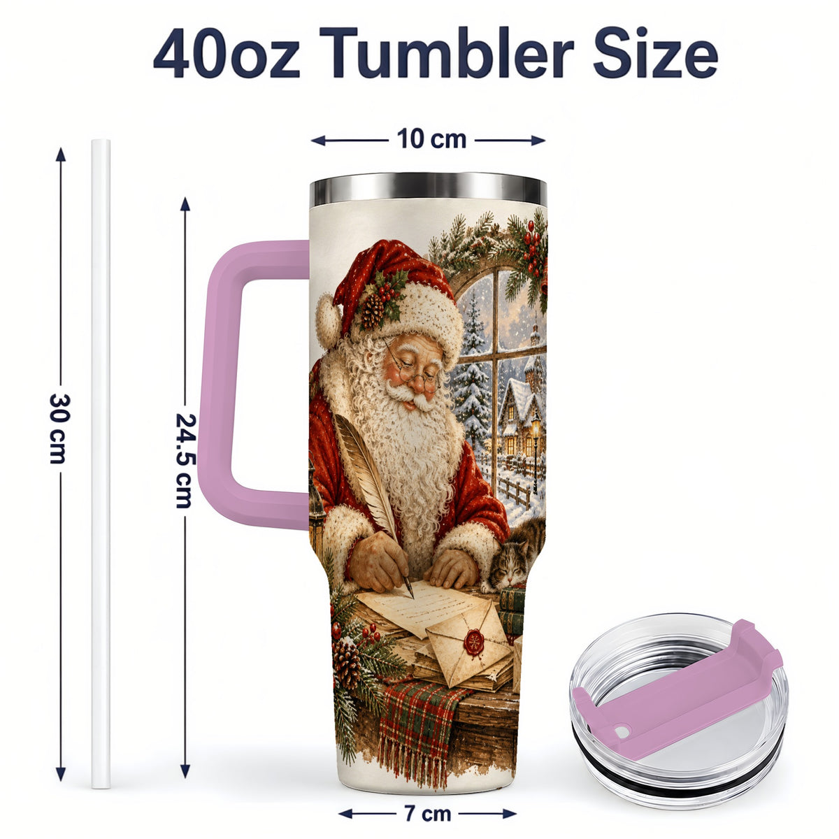#pl[40oz|Pink] Vintage Santa Letter 40oz Tumbler, Stainless Steel Drinkware