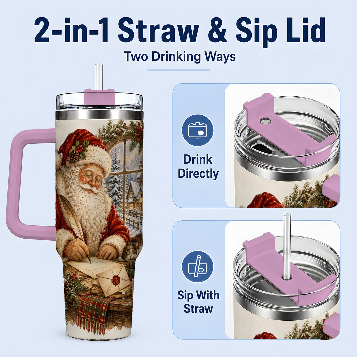 #pl[40oz|Pink] Vintage Santa Letter 40oz Tumbler, Stainless Steel Drinkware
