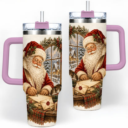#pl[40oz|Pink] Vintage Santa Letter 40oz Tumbler, Stainless Steel Drinkware