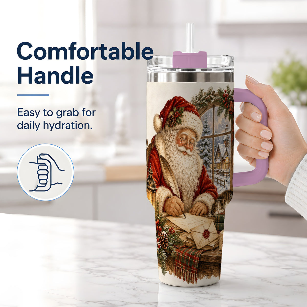 #pl[40oz|Pink] Vintage Santa Letter 40oz Tumbler, Stainless Steel Drinkware