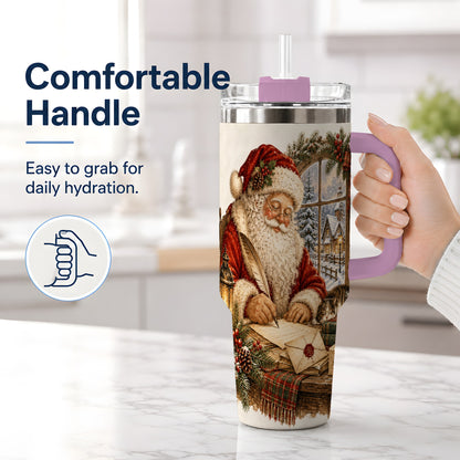 #pl[40oz|Pink] Vintage Santa Letter 40oz Tumbler, Stainless Steel Drinkware