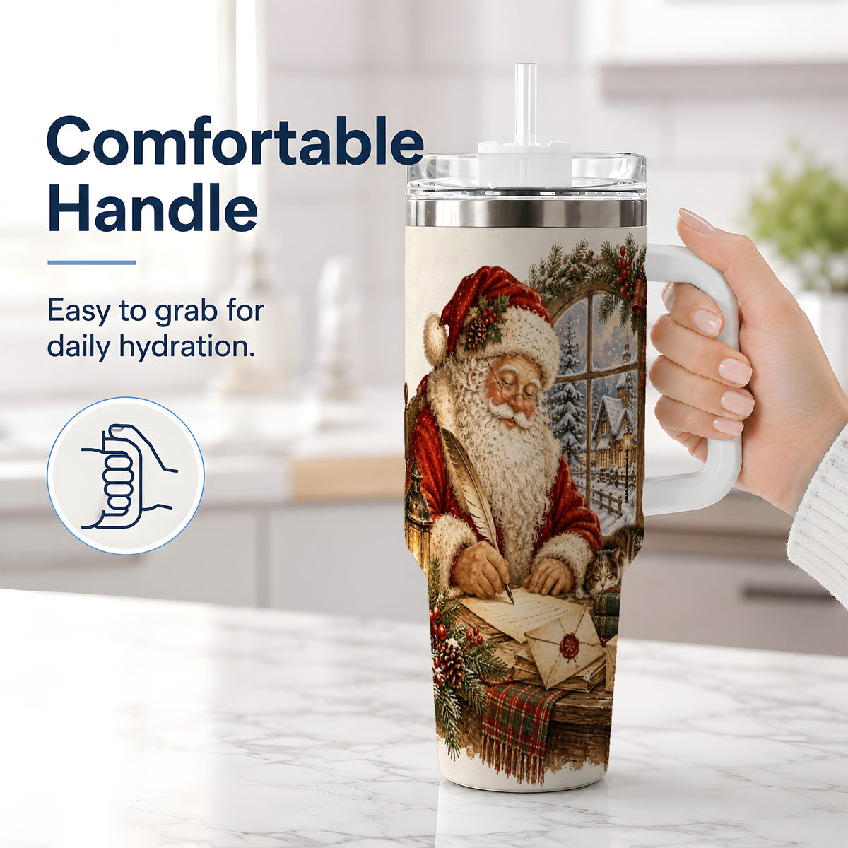 #pl[40oz|White] Vintage Santa Letter 40oz Tumbler, Stainless Steel Drinkware