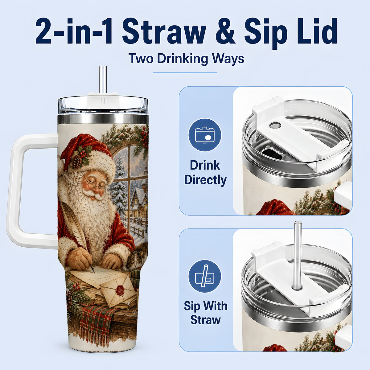 #pl[40oz|White] Vintage Santa Letter 40oz Tumbler, Stainless Steel Drinkware