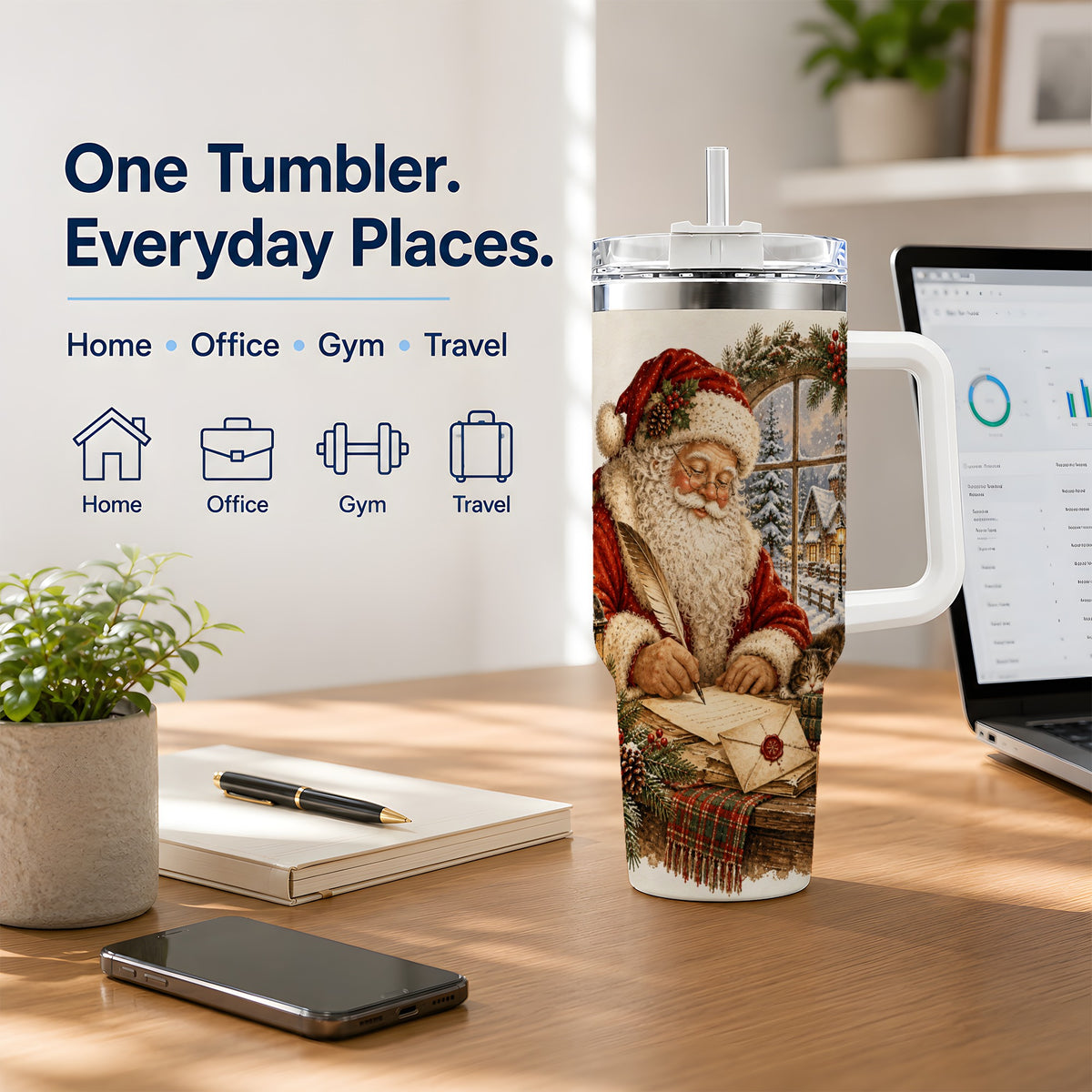#pl[40oz|White] Vintage Santa Letter 40oz Tumbler, Stainless Steel Drinkware