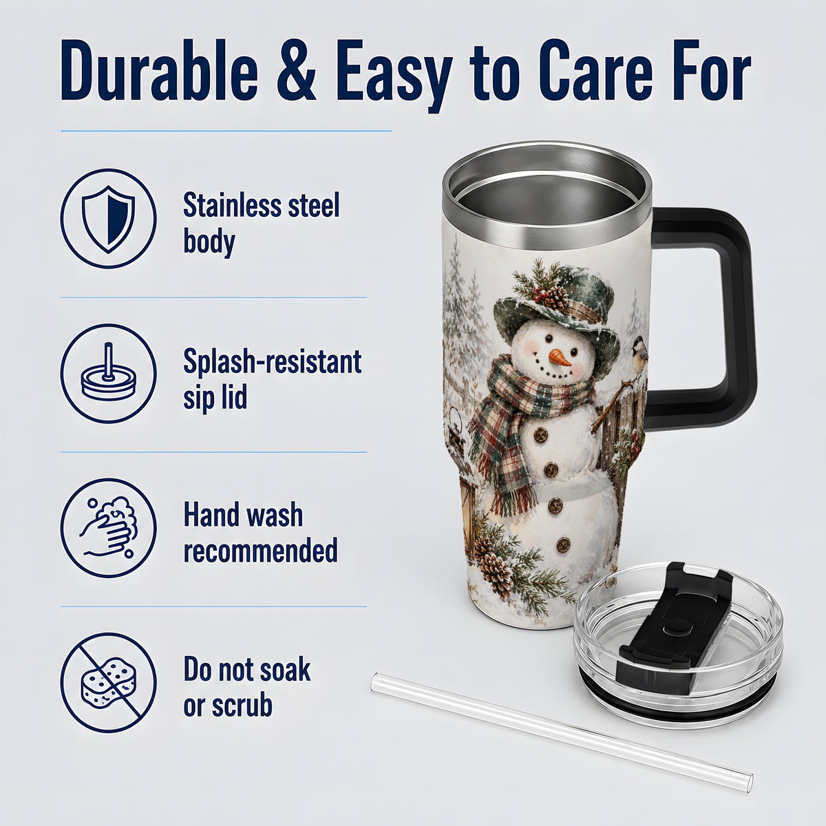 #pl[40oz|Black] Winter Snowman 40oz Tumbler, Stainless Steel Drinkware