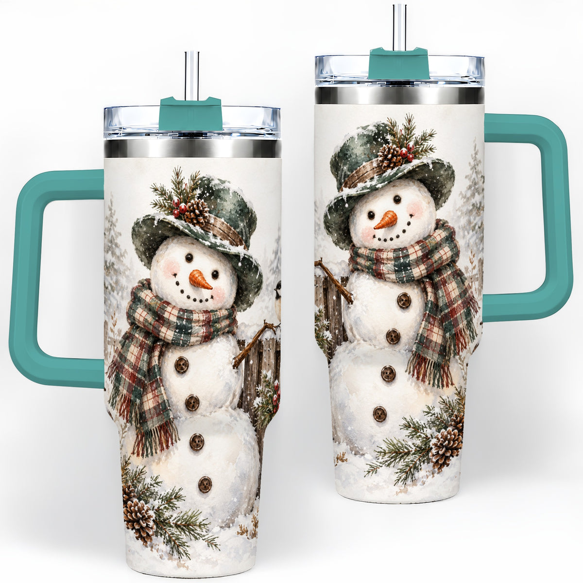 #pl[40oz|Green] Winter Snowman 40oz Tumbler, Stainless Steel Drinkware