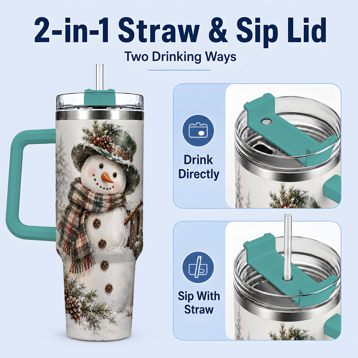#pl[40oz|Green] Winter Snowman 40oz Tumbler, Stainless Steel Drinkware