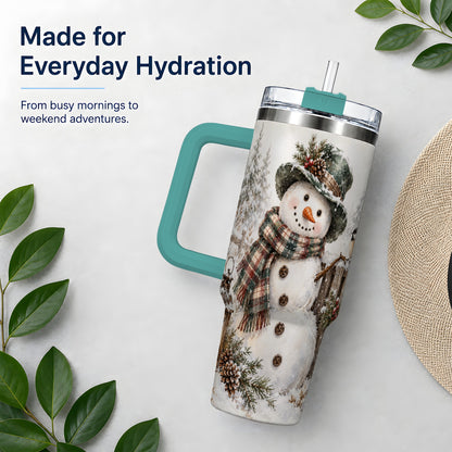 #pl[40oz|Green] Winter Snowman 40oz Tumbler, Stainless Steel Drinkware