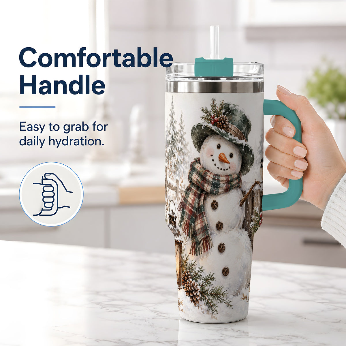 #pl[40oz|Green] Winter Snowman 40oz Tumbler, Stainless Steel Drinkware