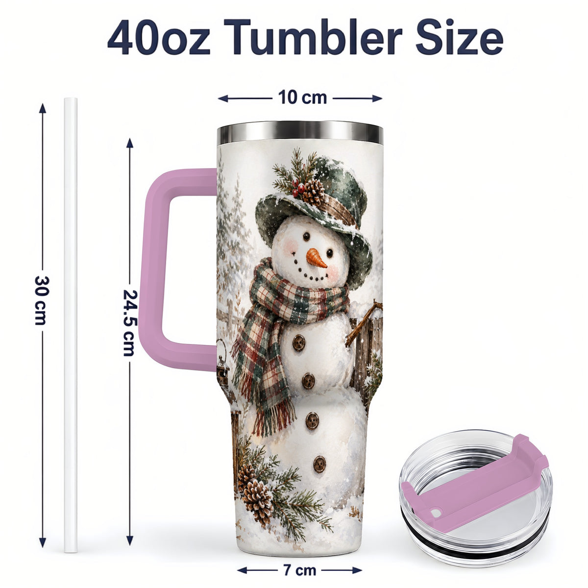 #pl[40oz|Pink] Winter Snowman 40oz Tumbler, Stainless Steel Drinkware