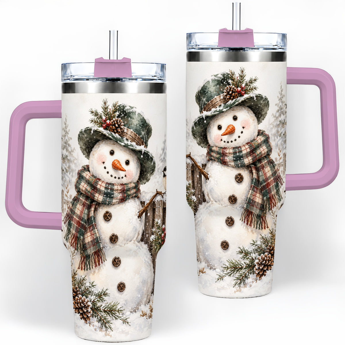 #pl[40oz|Pink] Winter Snowman 40oz Tumbler, Stainless Steel Drinkware