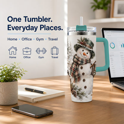#pl[40oz|Green] Winter Snowman 40oz Tumbler, Stainless Steel Drinkware