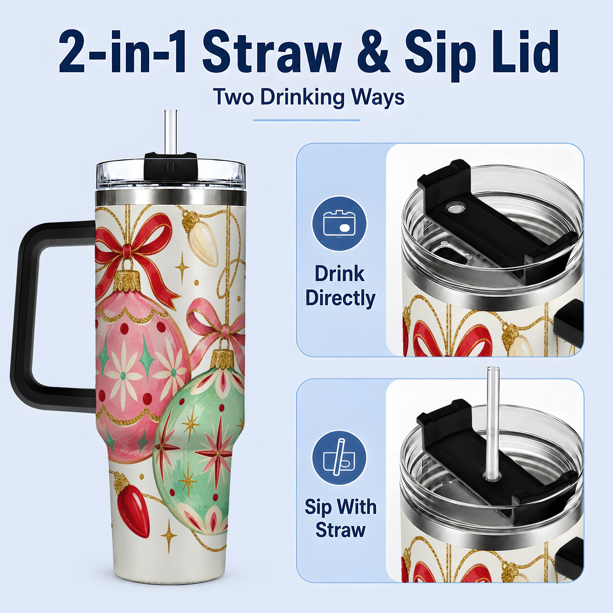 #pl[40oz|Black] Retro Christmas Ornaments 40oz Tumbler, Stainless Steel Drinkware