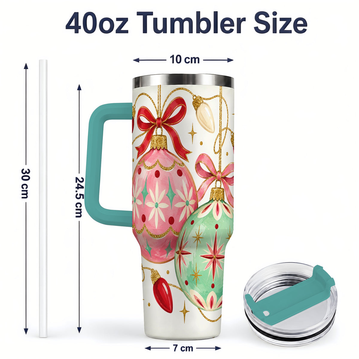 #pl[40oz|Green] Retro Christmas Ornaments 40oz Tumbler, Stainless Steel Drinkware