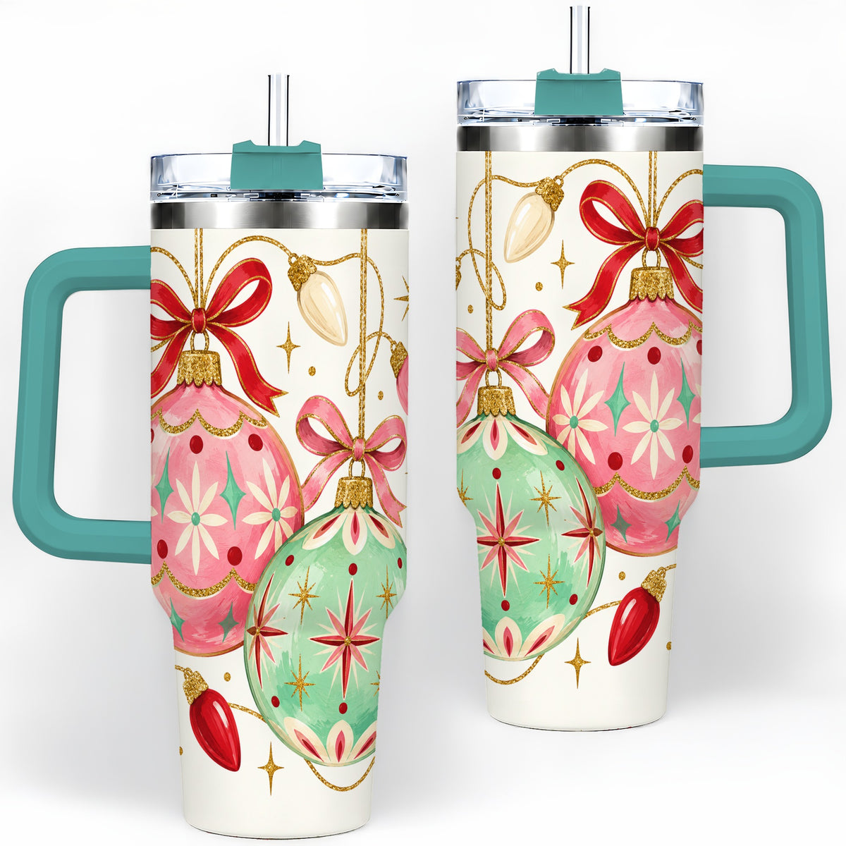 #pl[40oz|Green] Retro Christmas Ornaments 40oz Tumbler, Stainless Steel Drinkware