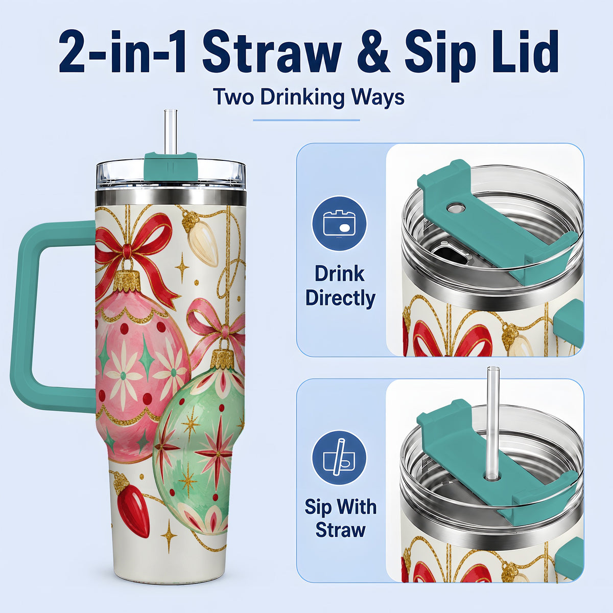 #pl[40oz|Green] Retro Christmas Ornaments 40oz Tumbler, Stainless Steel Drinkware