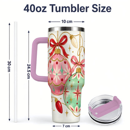 #pl[40oz|Pink] Retro Christmas Ornaments 40oz Tumbler, Stainless Steel Drinkware