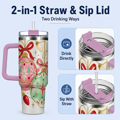 #pl[40oz|Pink] Retro Christmas Ornaments 40oz Tumbler, Stainless Steel Drinkware