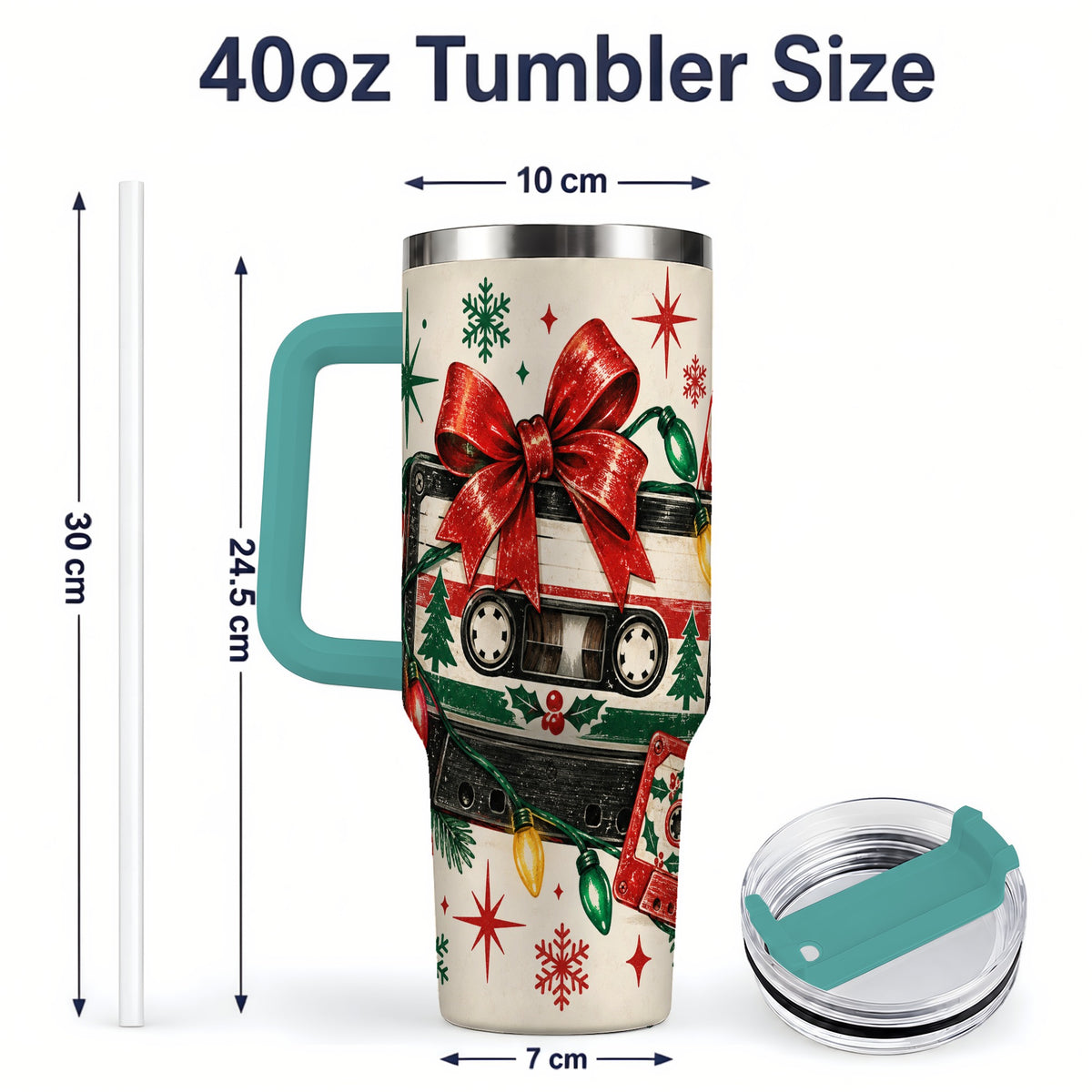 #pl[40oz|Green] Retro Christmas Cassette 40oz Tumbler, Stainless Steel Drinkware