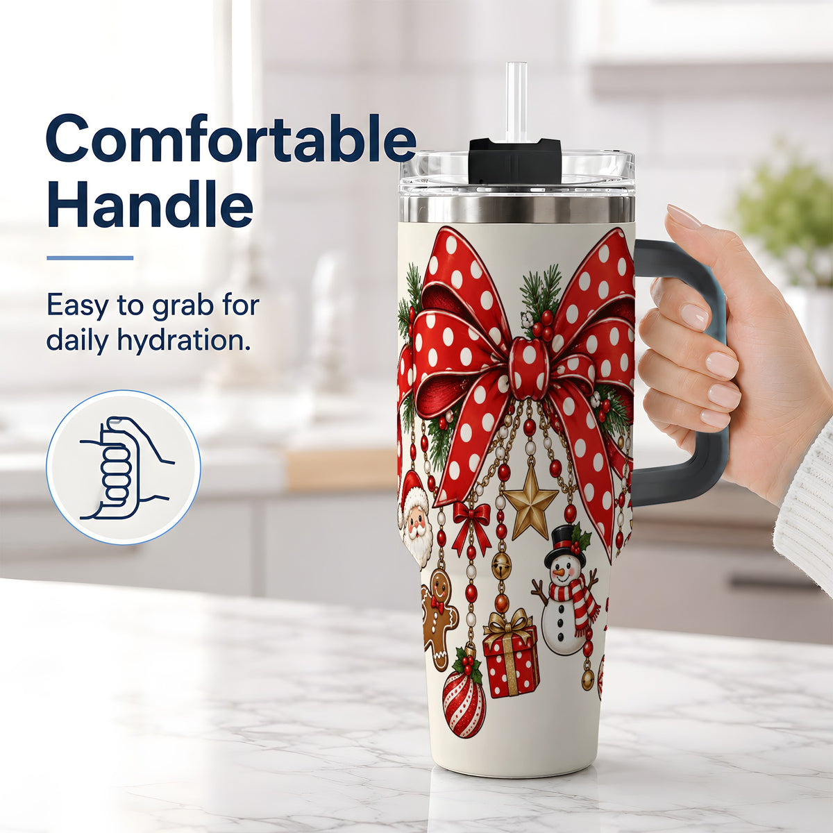 #pl[40oz|Black] Christmas Bow Charms 40oz Tumbler, Stainless Steel Drinkware