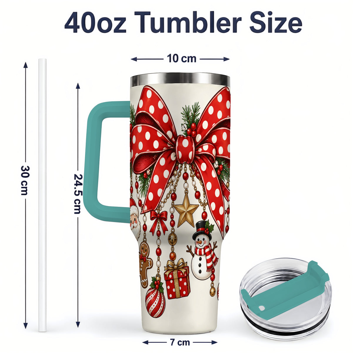 #pl[40oz|Green] Christmas Bow Charms 40oz Tumbler, Stainless Steel Drinkware