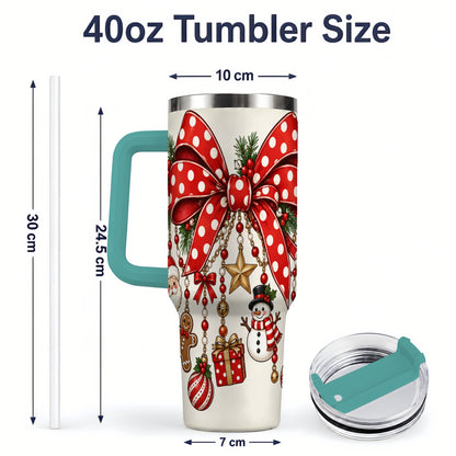 #pl[40oz|Green] Christmas Bow Charms 40oz Tumbler, Stainless Steel Drinkware