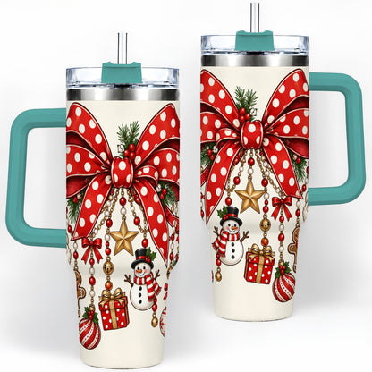 #pl[40oz|Green] Christmas Bow Charms 40oz Tumbler, Stainless Steel Drinkware